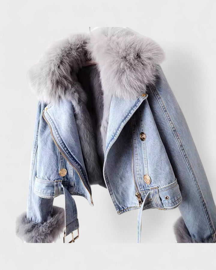 Thyra™ | Denimjakke med Faux Pelsfor