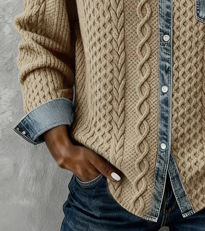 Ambra | Patchwork-Striktop med Denimdetaljer