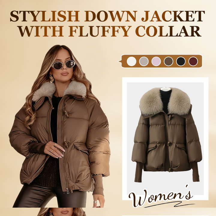 Natalia – Kort Varm Dunjakke med Plyskrave