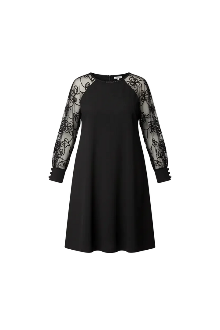 Milena™ | Elegant sort kjole med blondeærmer